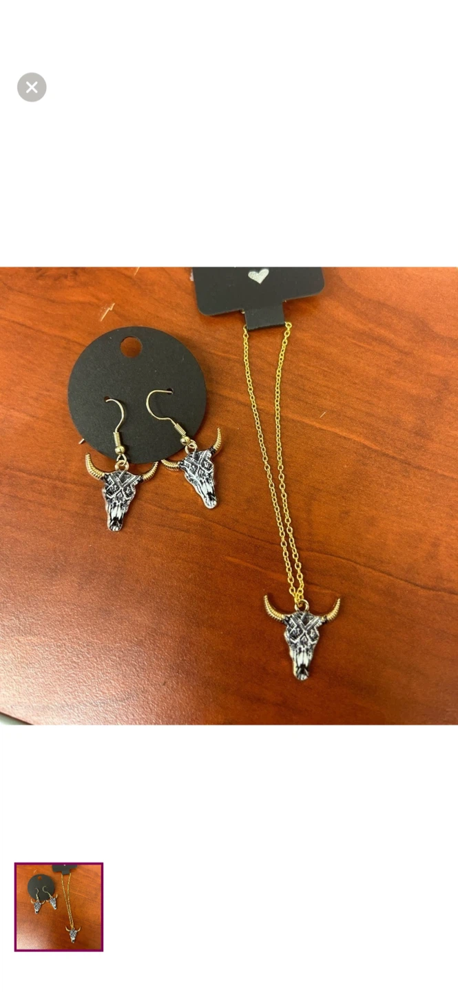 Bull Skull Necklace & Earring Set