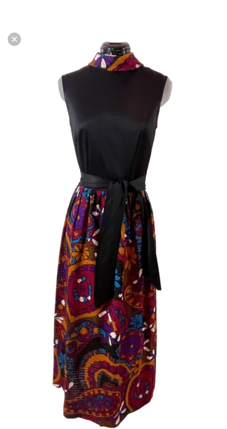 Vintage Third Dimension Black Floral Dress size 8