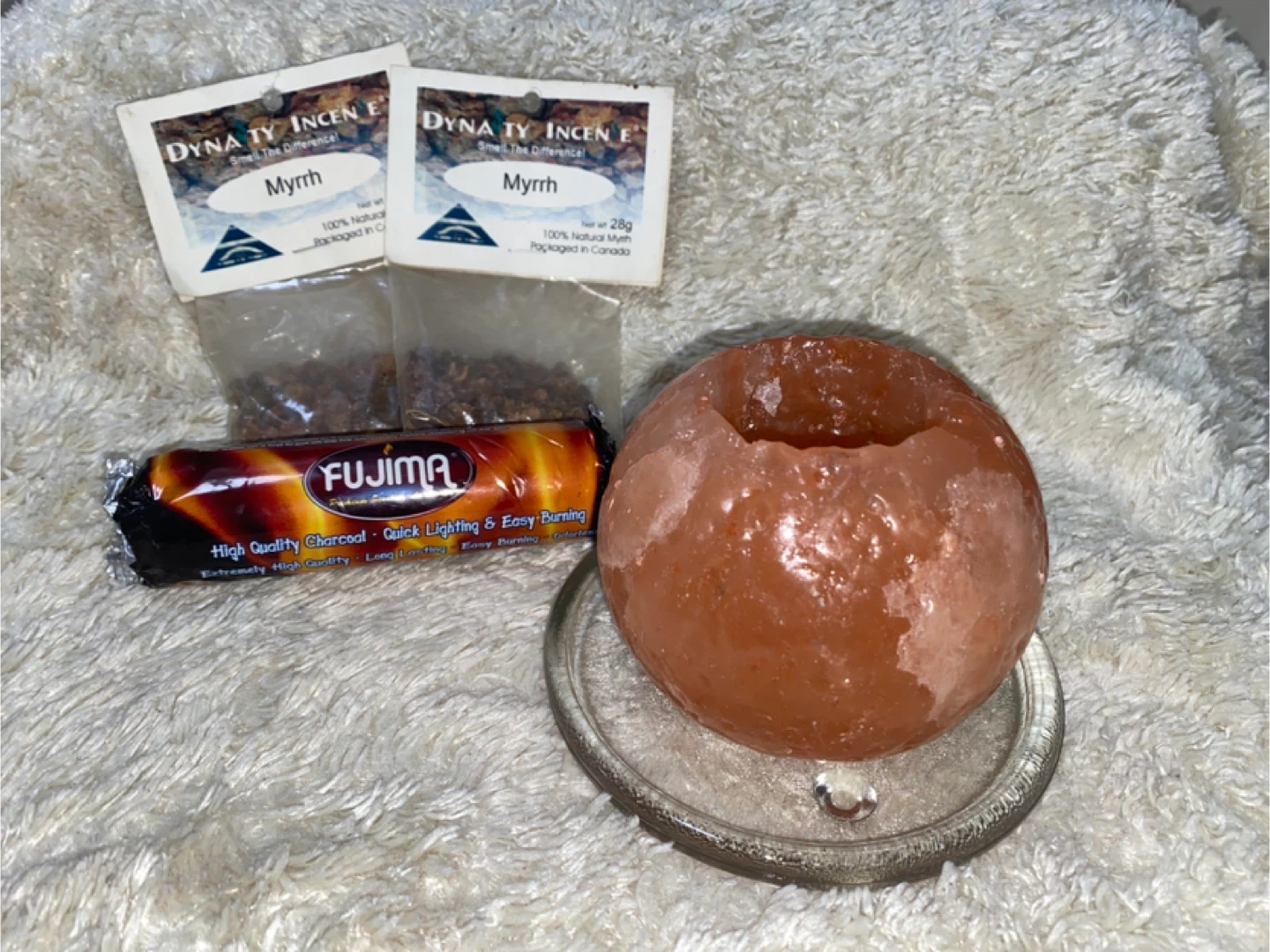 Himalayan Salt TeaLight Holder, Charcoal & Myrrh Incense - photo 2