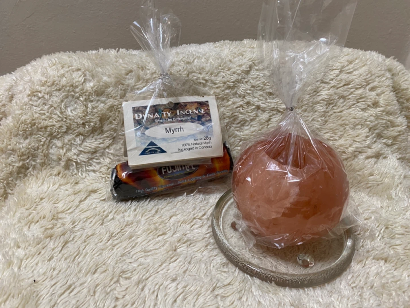 Himalayan Salt TeaLight Holder, Charcoal & Myrrh Incense