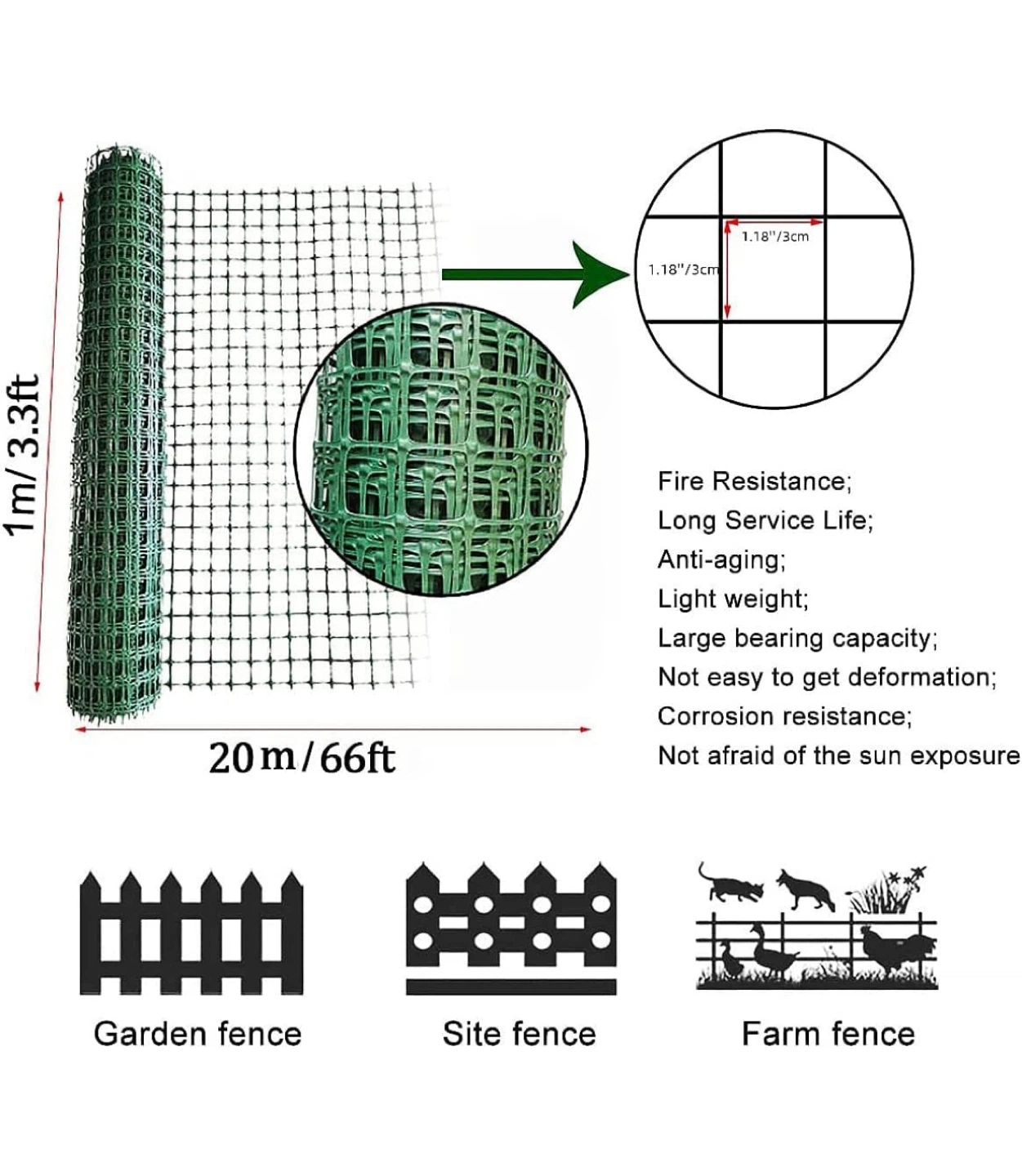 Green Plastic Garden Fence - 1m x 20m - photo 2