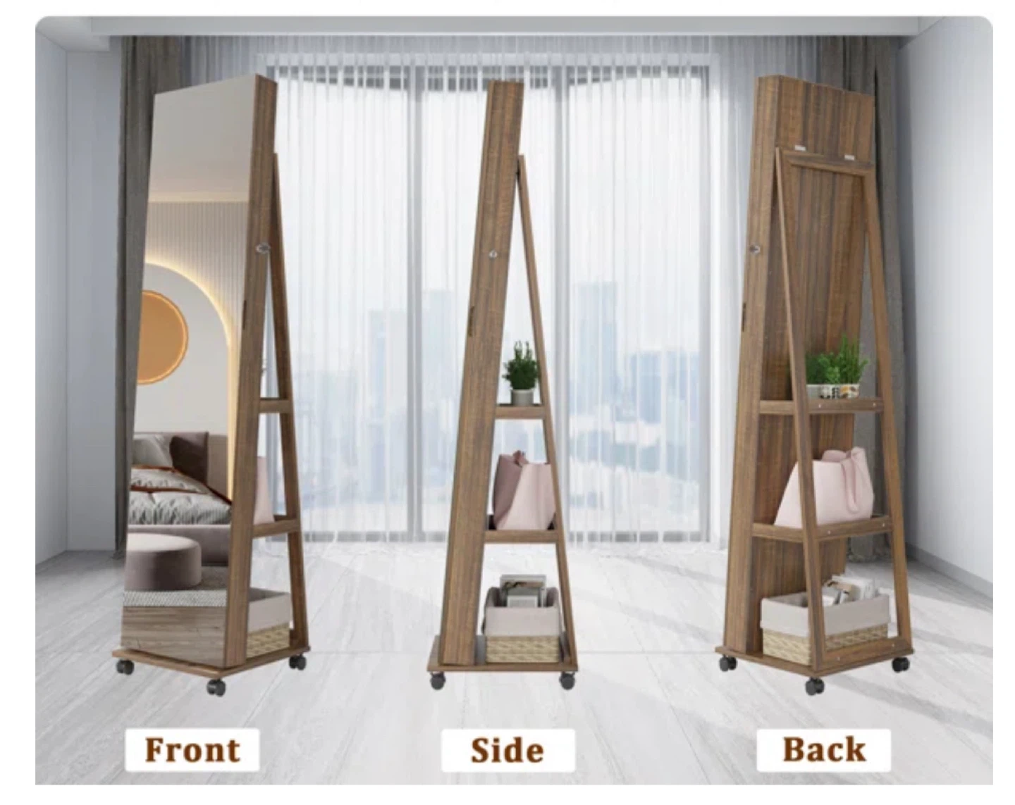 Rolling Jewelry Armoire Mirror Cabinet - photo 2