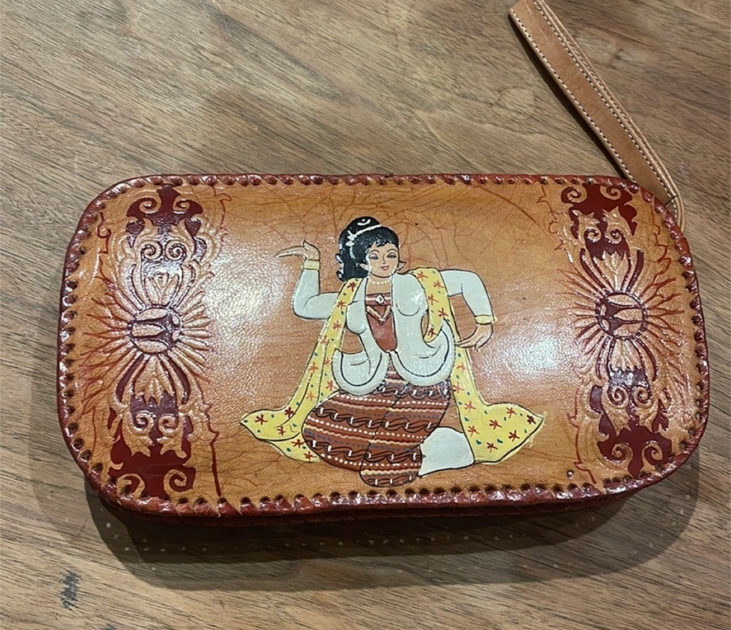 Handmade Leather Clutch with Burmese Dancer Design