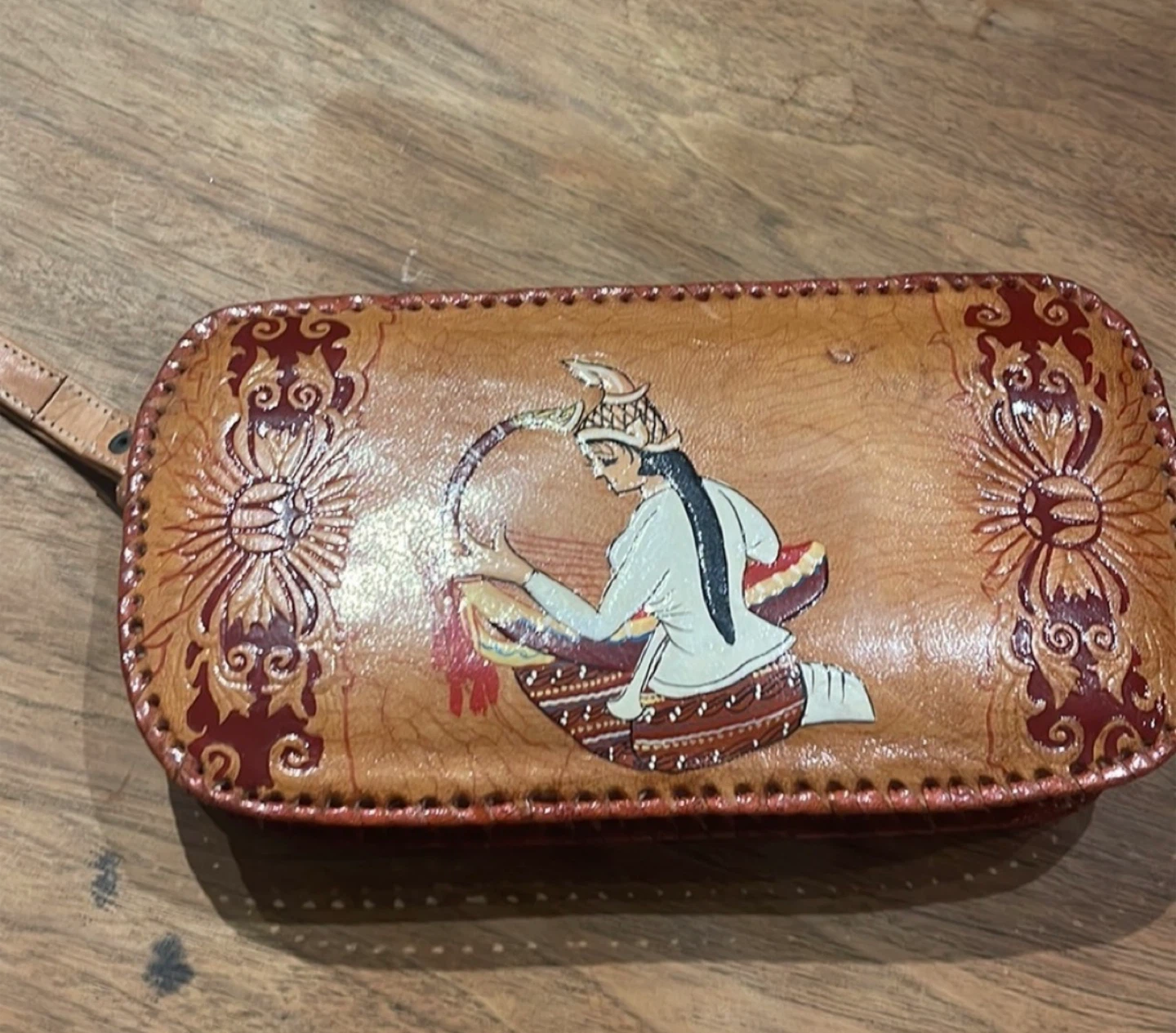 Handmade Leather Clutch with Burmese Dancer Design - photo 2