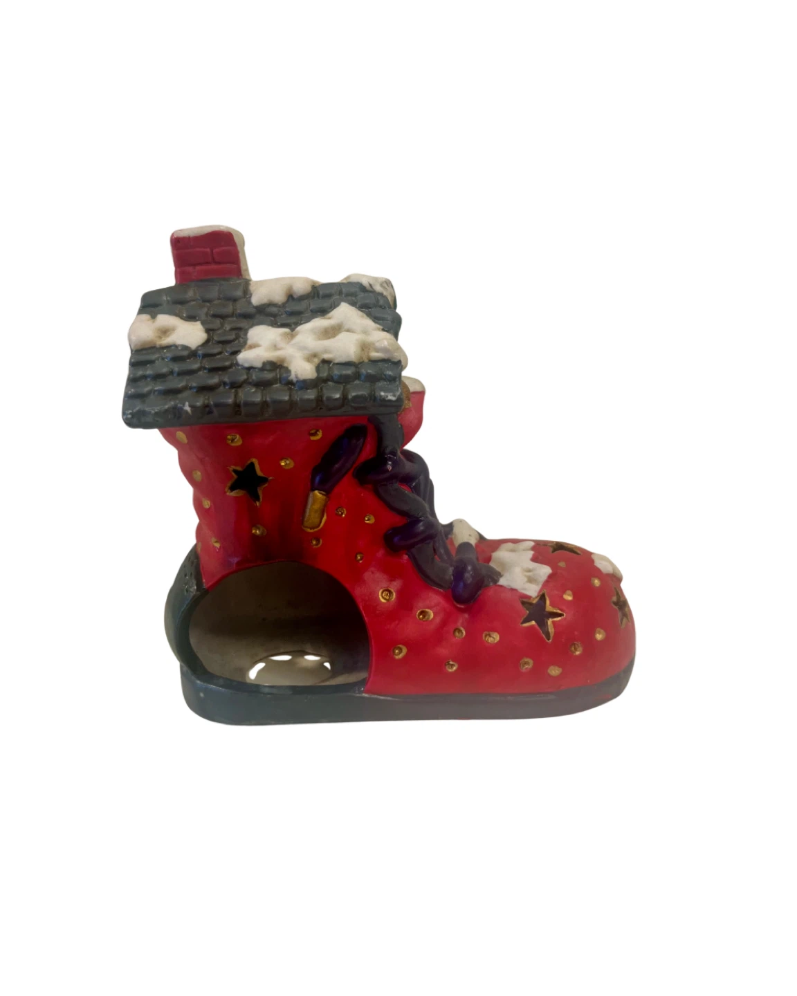 Vintage Red ceramic Christmas Boot House Tealight holder - photo 3