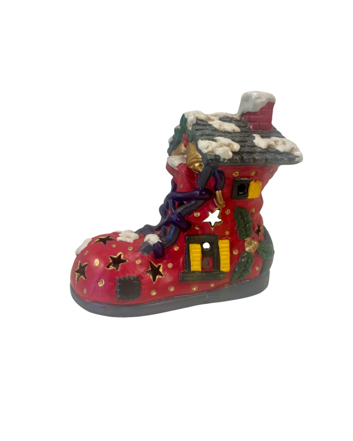 Vintage Red ceramic Christmas Boot House Tealight holder