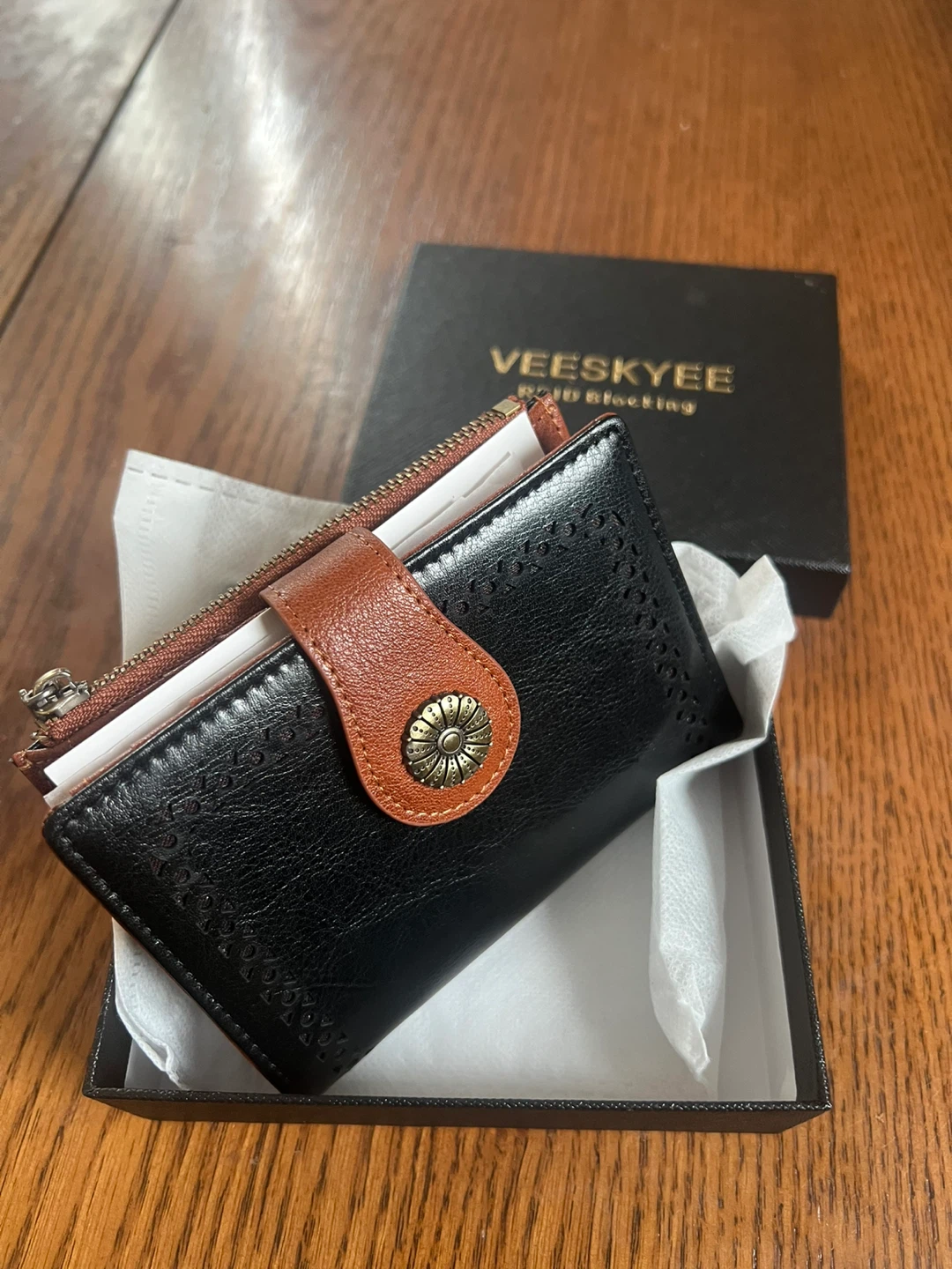 VEESKYEE Brown & Black RFID Wallet with Box