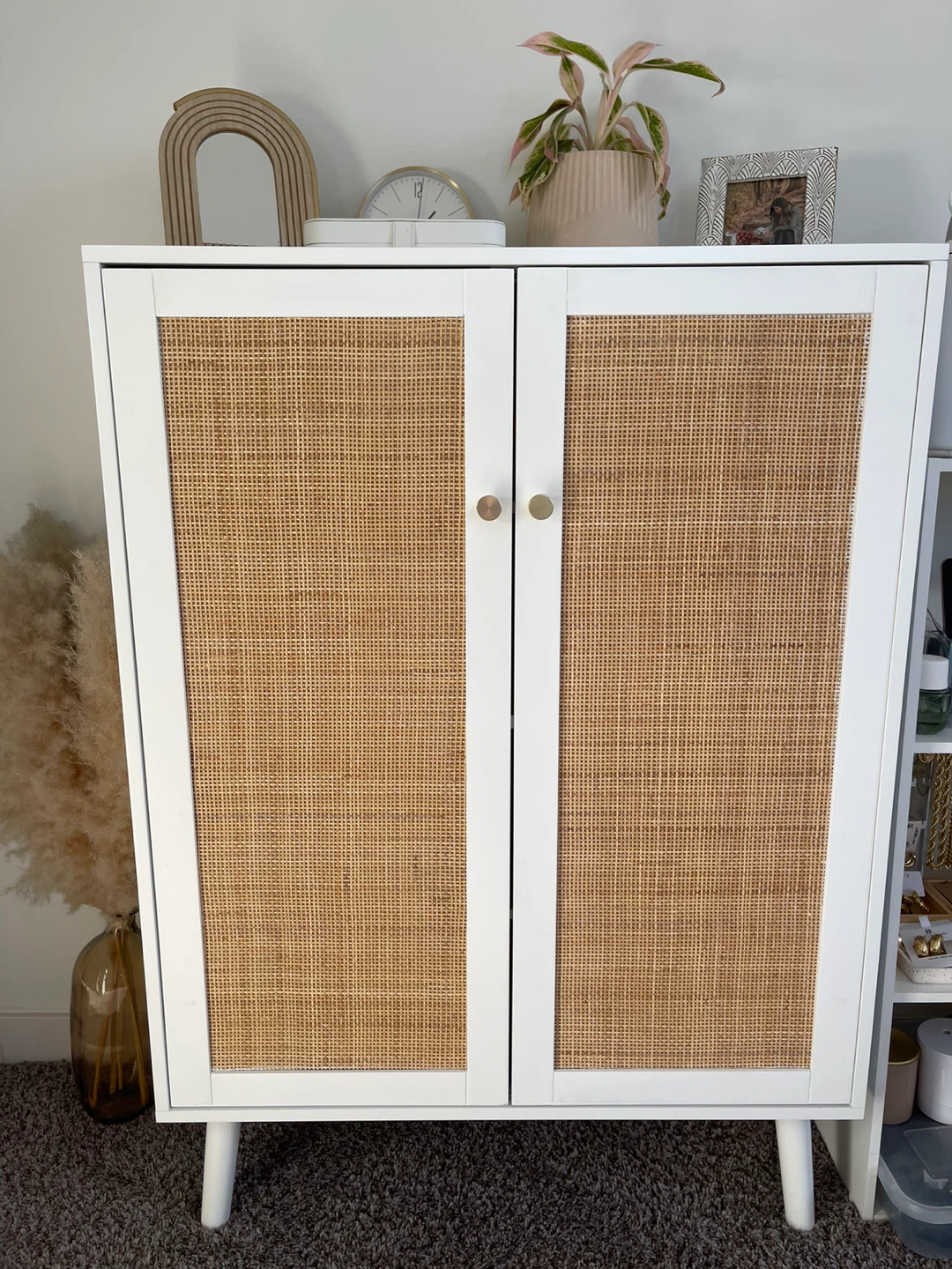 White Cabinet with Rattan Doors