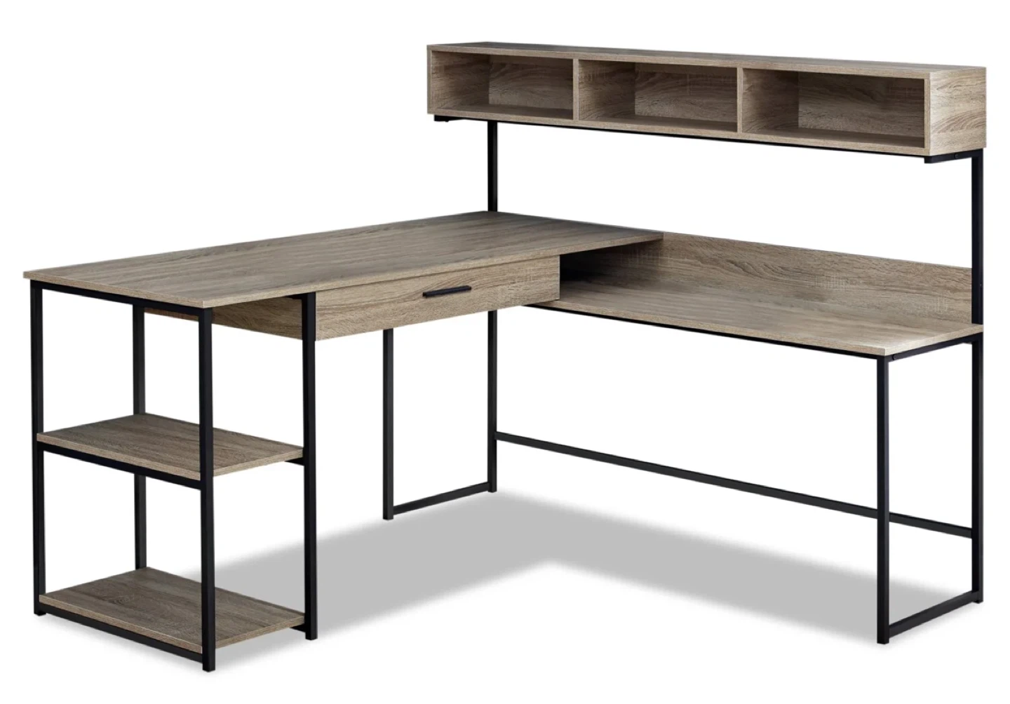 L-Shaped Brown Computer Desk with Hutch