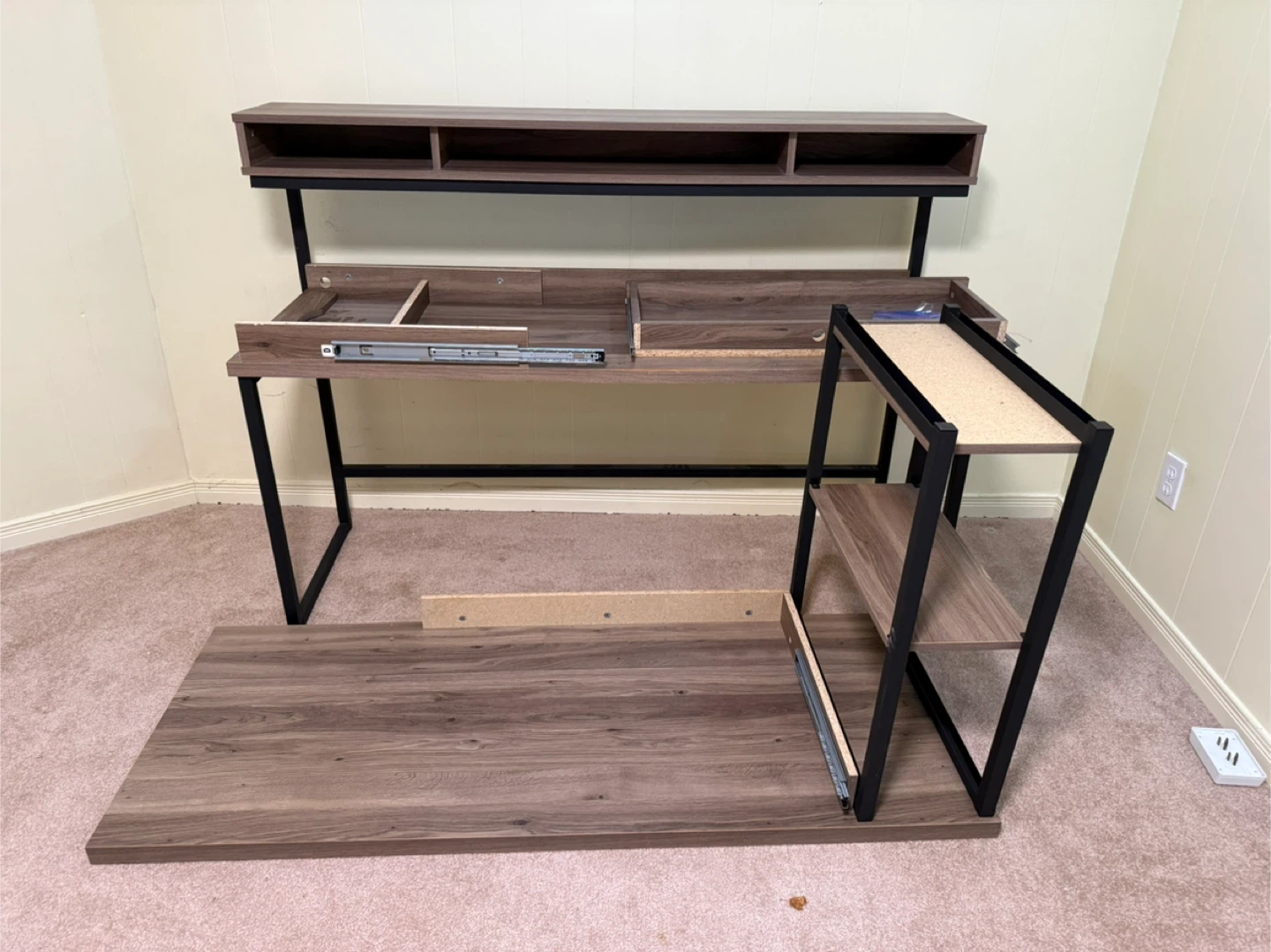 L-Shaped Brown Computer Desk with Hutch - photo 3