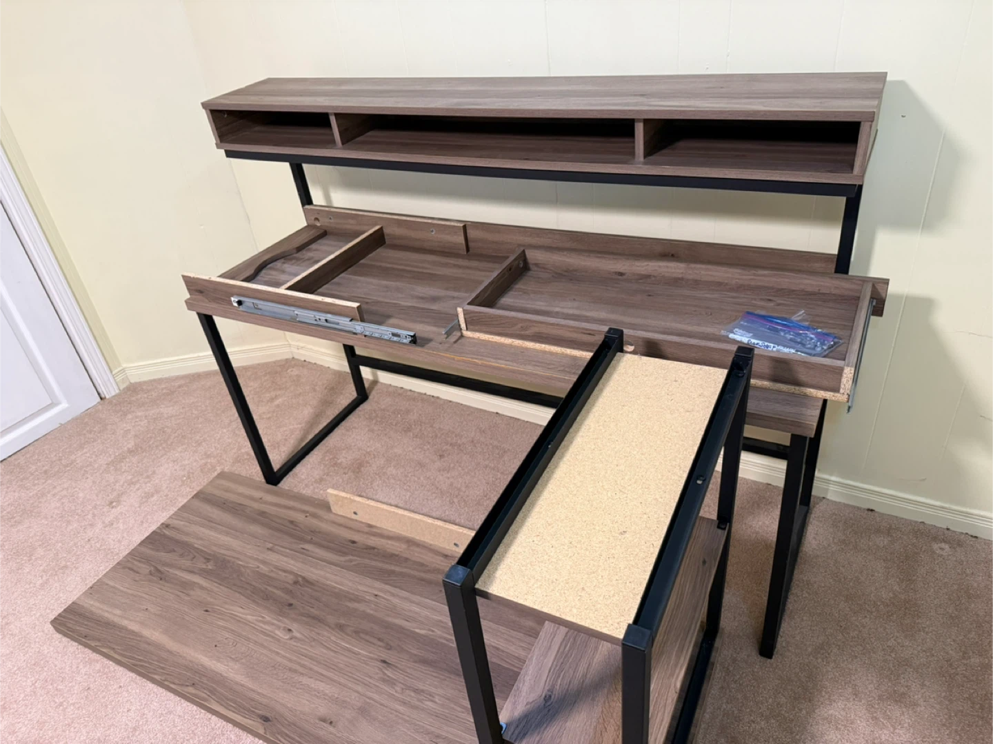 L-Shaped Brown Computer Desk with Hutch - photo 4