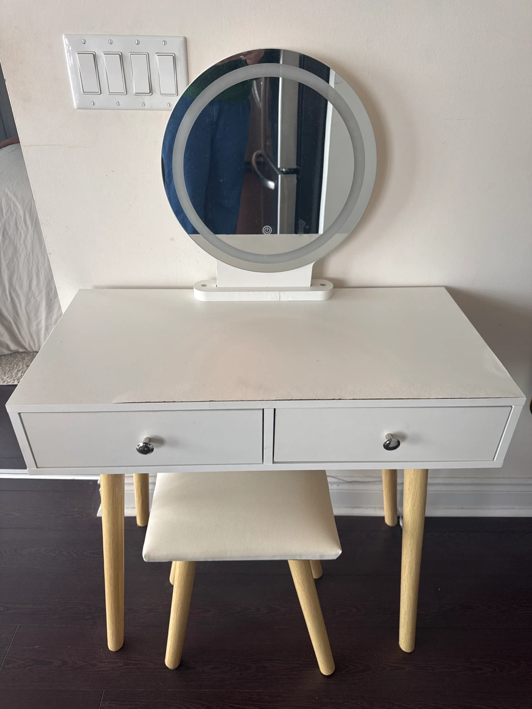 Vanity Table with Lighted Mirror and Stool