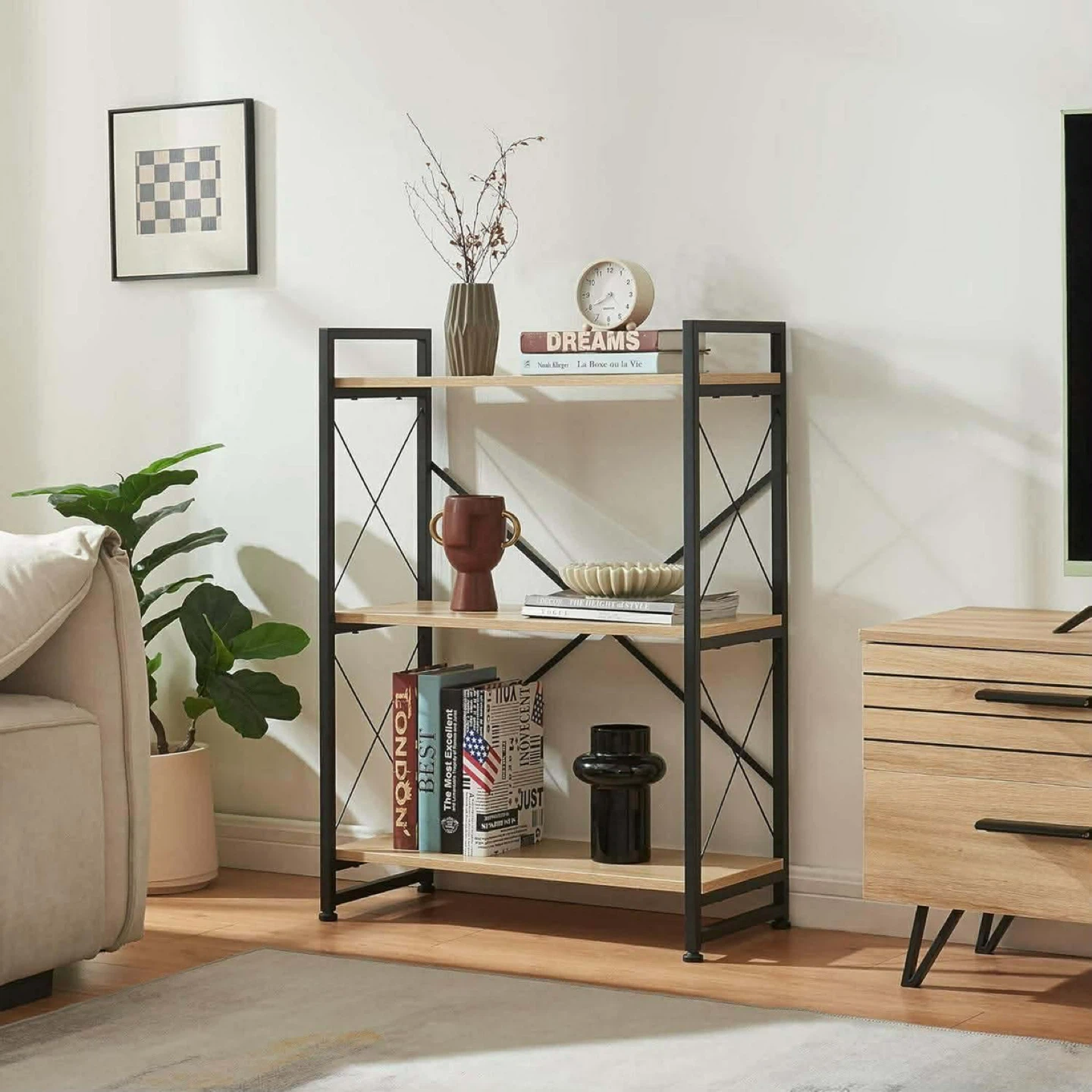 Wood & Metal Bookshelf - Like New!