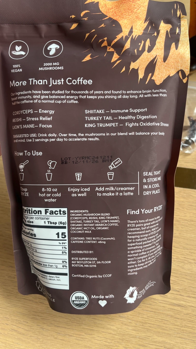 RYZE Mushroom Coffee 3 bags - photo 2