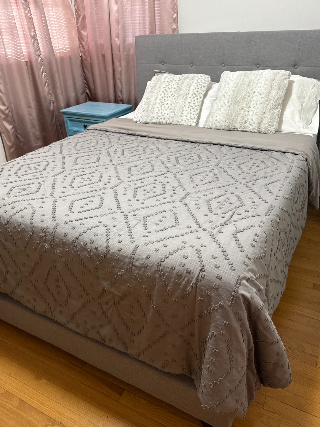 Gray Upholstered Queen Bed