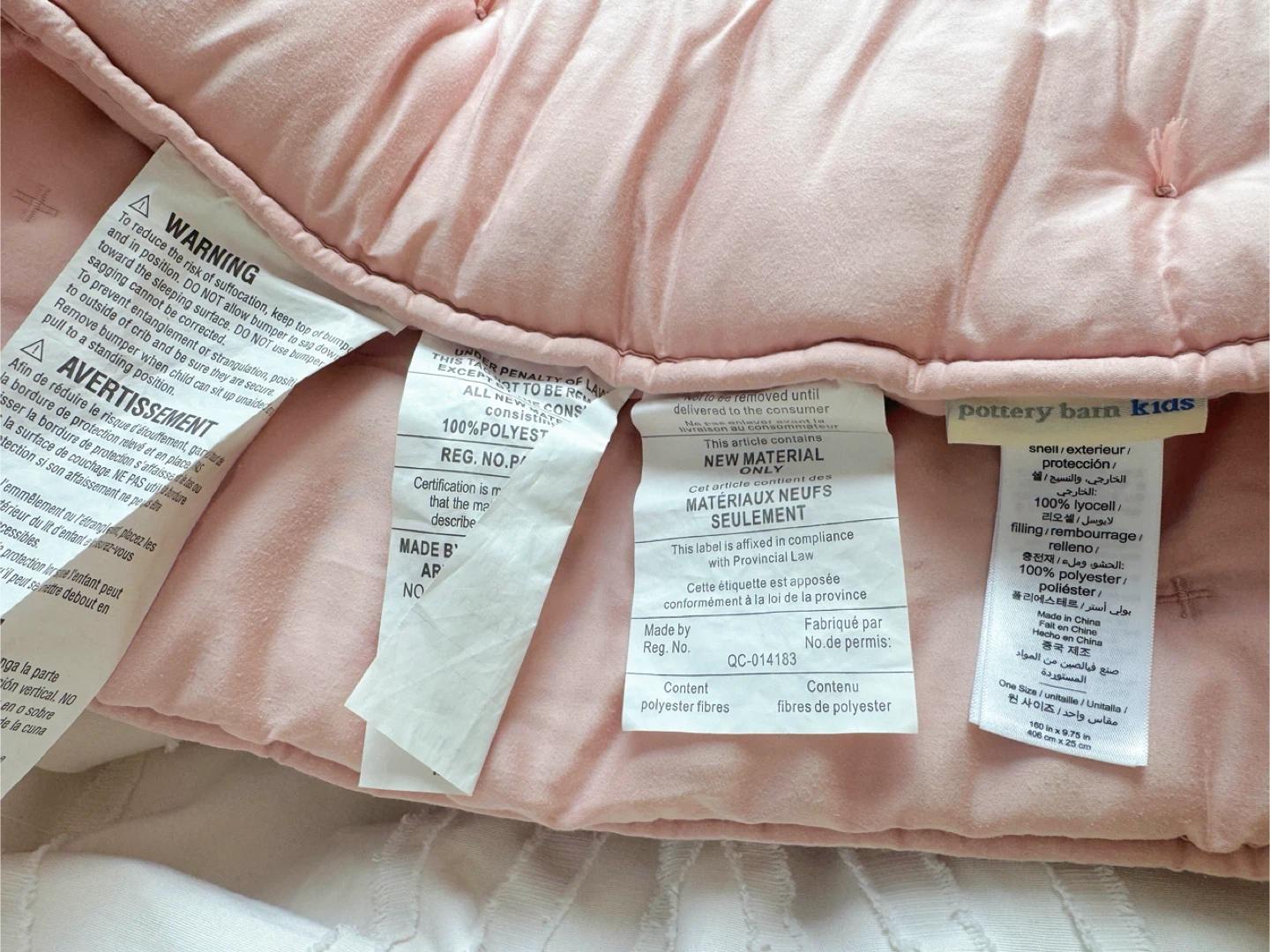 Pottery Barn Kids Blush Pink Crib Bumper - photo 3
