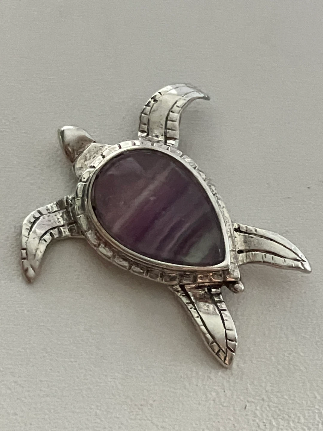 Sterling Silver Turtle Pendant with Purple Stone
