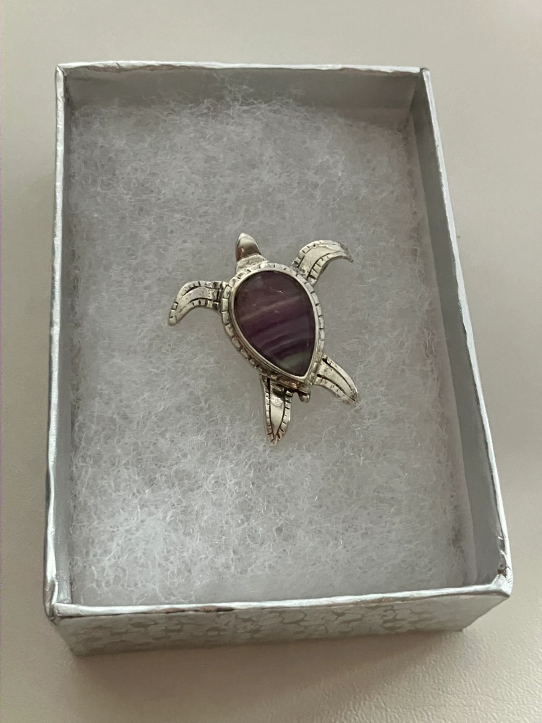 Sterling Silver Turtle Pendant with Purple Stone - photo 5