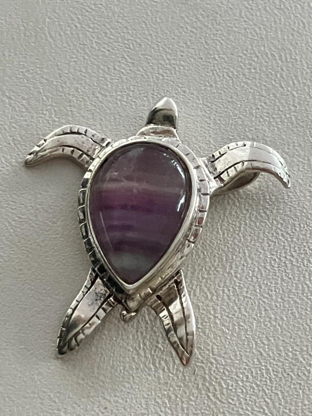 Sterling Silver Turtle Pendant with Purple Stone - photo 2