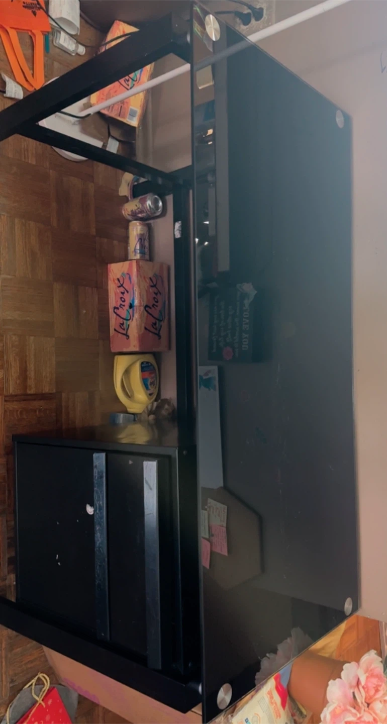Black Glass Top Desk with Drawer - photo 2