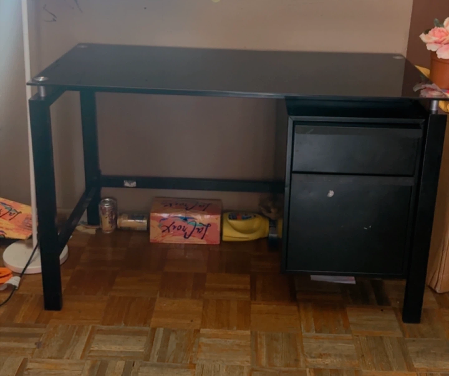 Black Glass Top Desk with Drawer - photo 3
