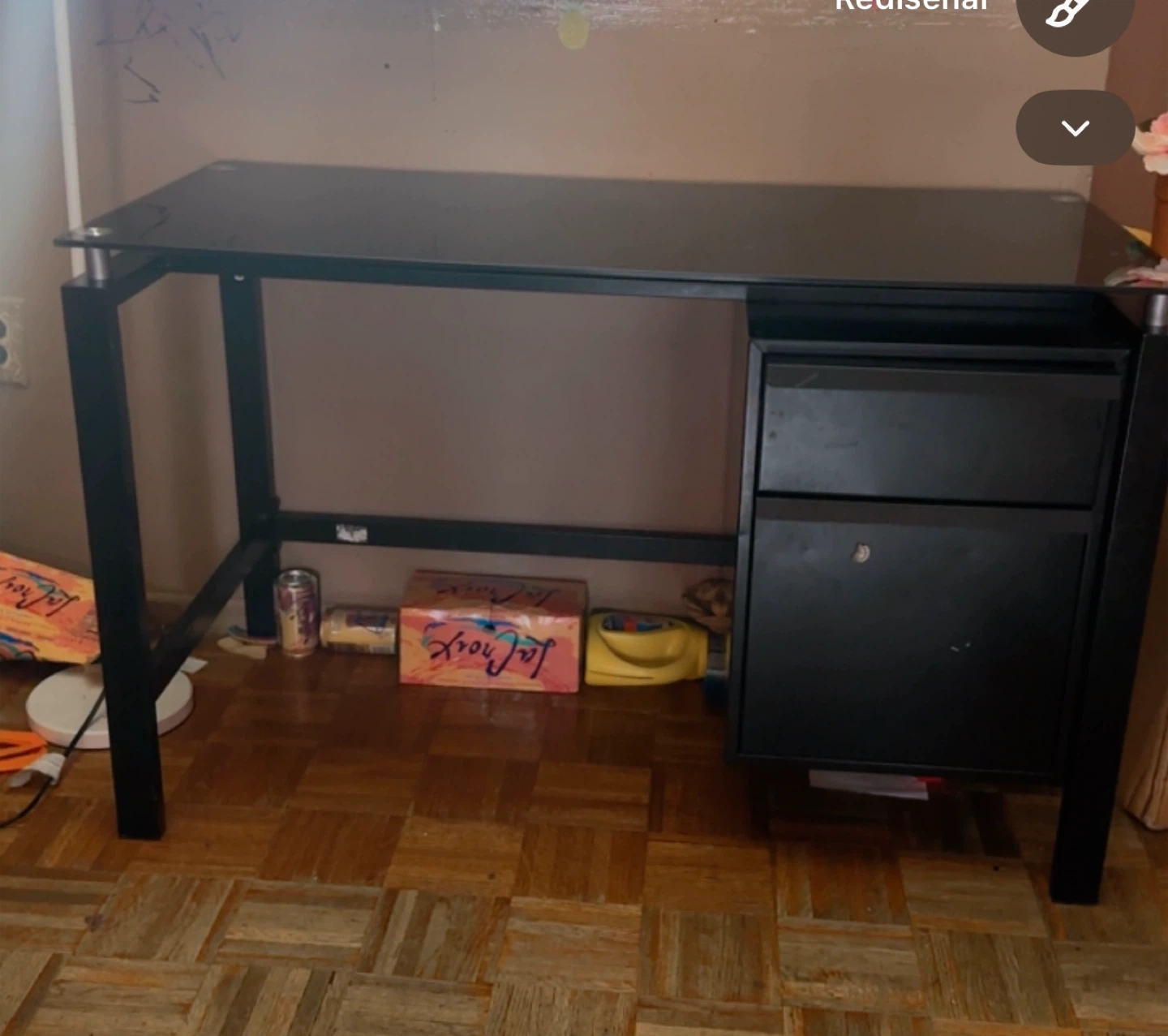 Black Glass Top Desk with Drawer