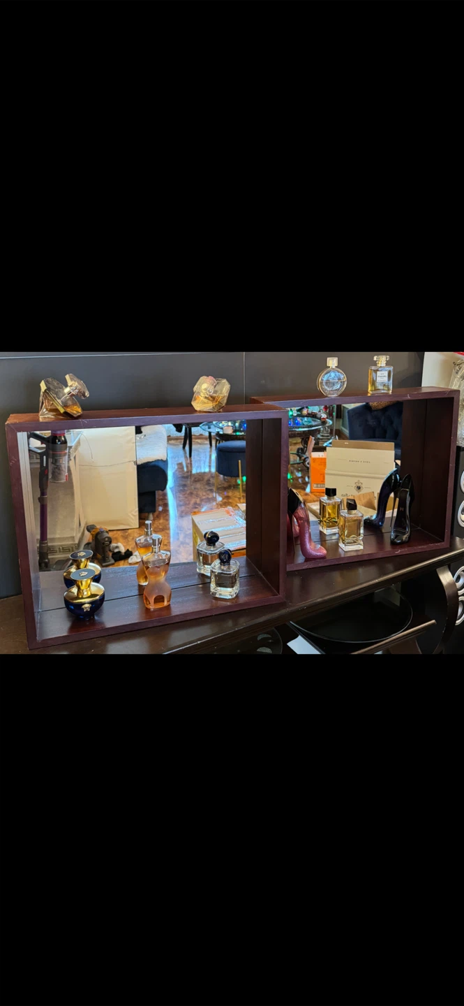 Vintage Pair of Dark Wood & Mirror Display Cubes - photo 3
