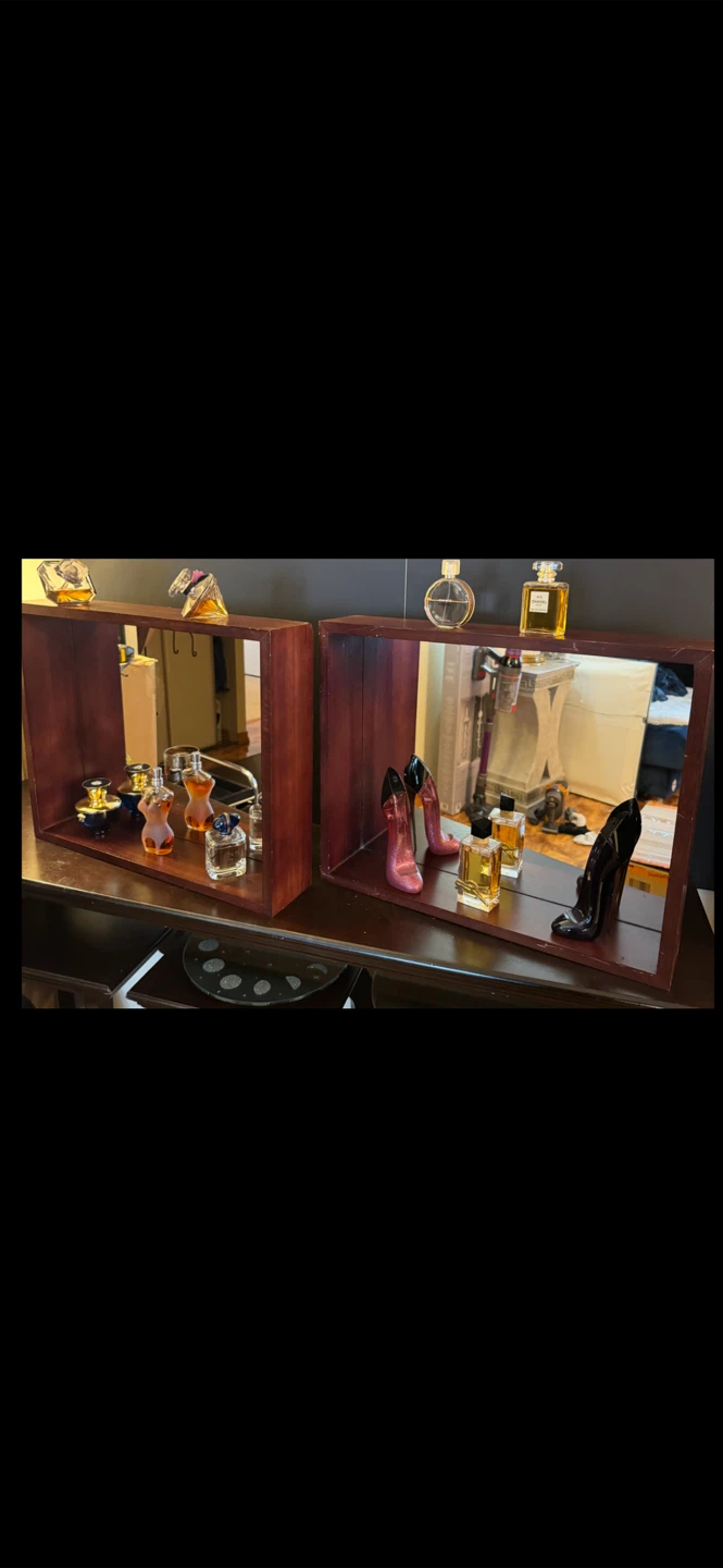 Vintage Pair of Dark Wood & Mirror Display Cubes - photo 2