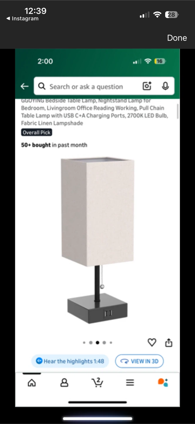 GGOYING Bedside Table Lamp w/ USB Ports