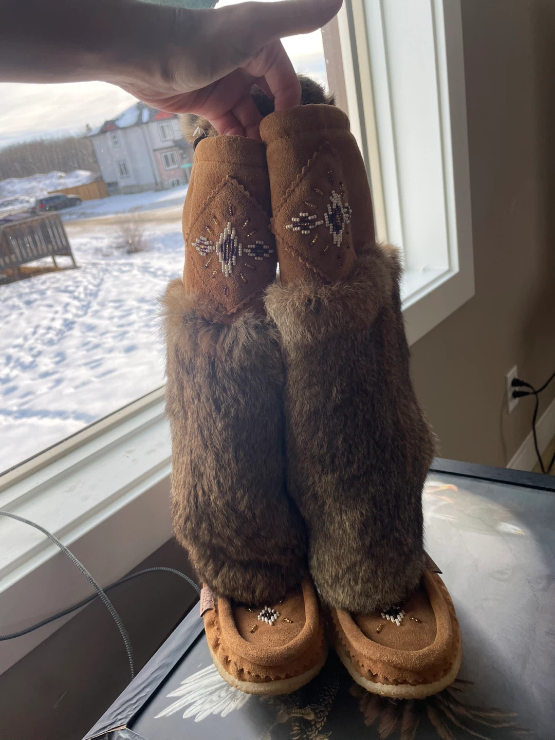 Moccasin Boots with Fur Trim