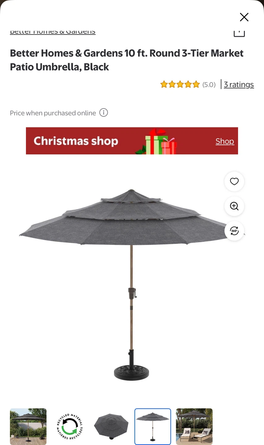 Better Homes & Gardens 10 ft Patio Umbrella - Black - photo 2