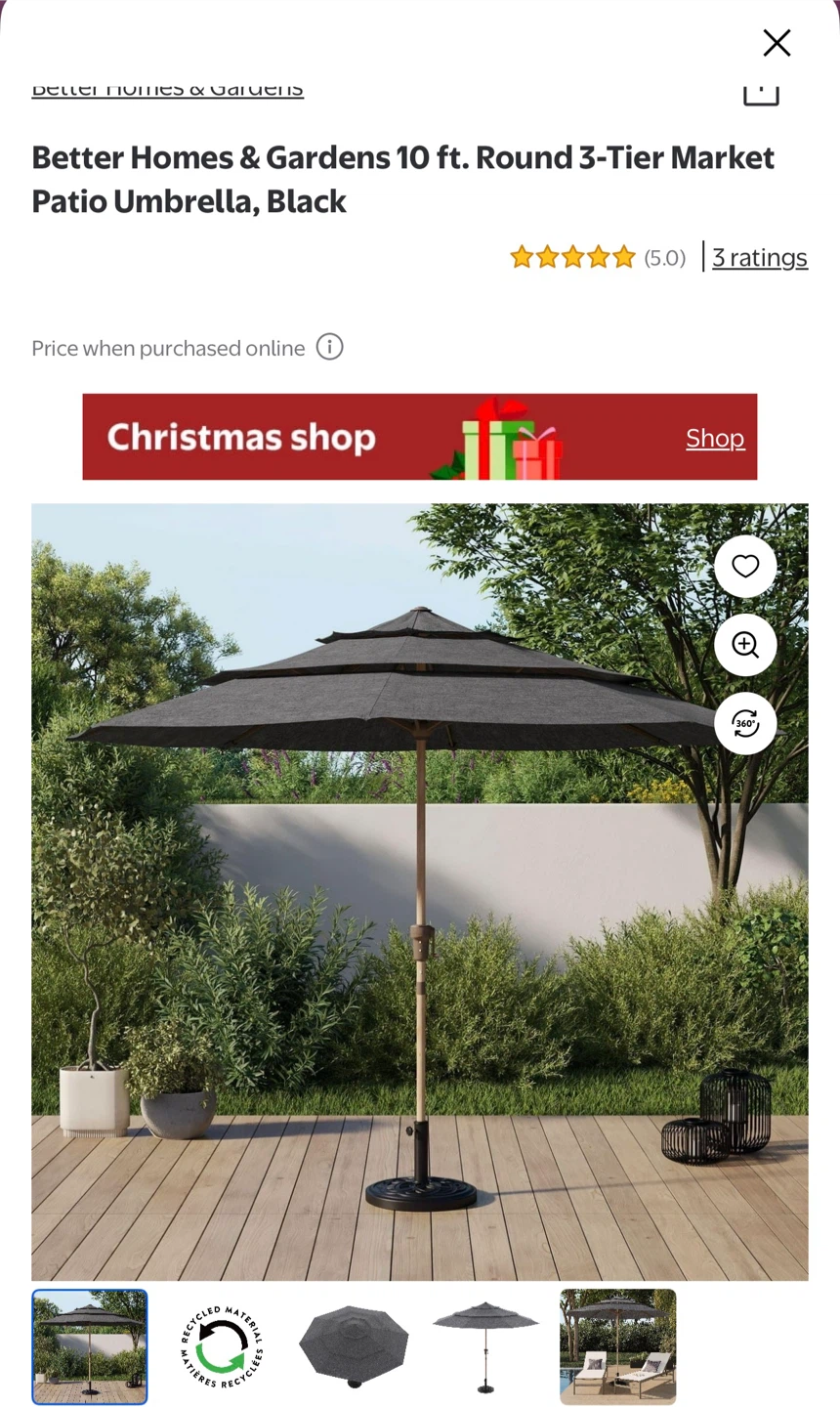 Better Homes & Gardens 10 ft Patio Umbrella - Black