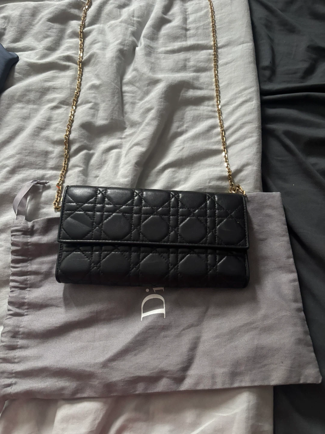 Dior Black Caro Wallet on Chain