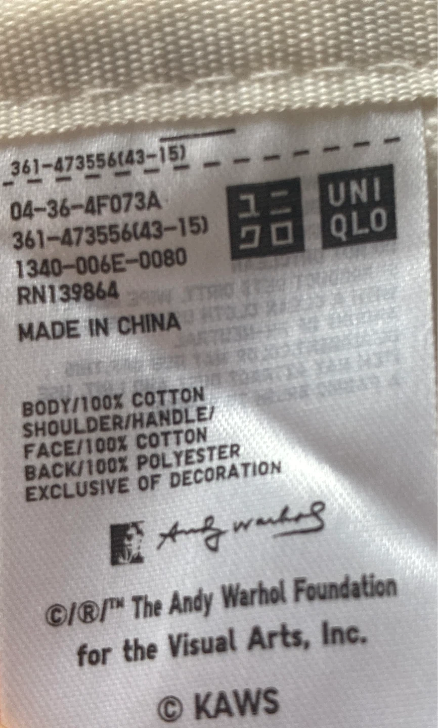 KAWS + WARHOL x UNIQLO 2WAY tote bag OFF WHITE Japan 2024 - photo 4