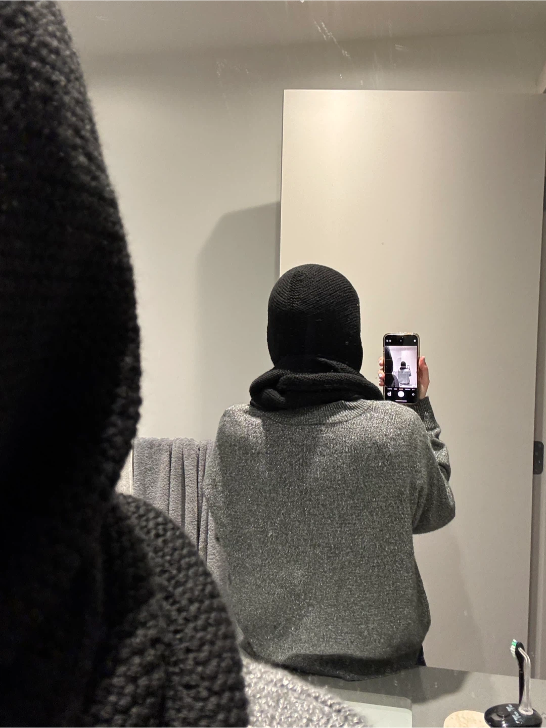 Handmade Knitted Scarf/Hood - Black color - photo 3