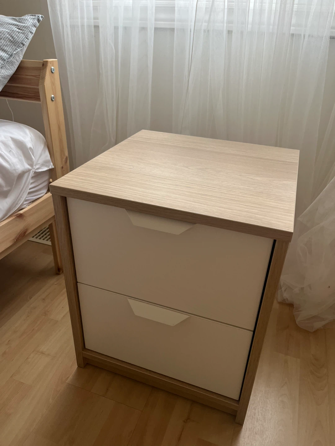 Two Drawer Nightstand - Oak & White