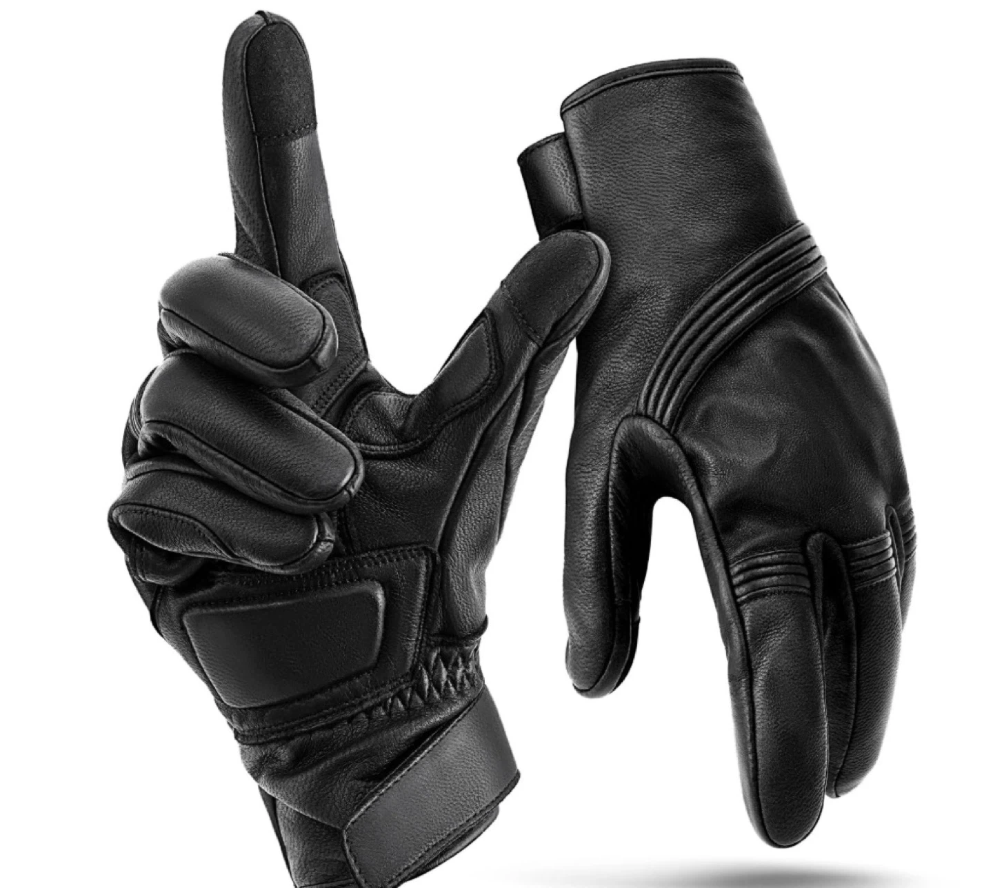 BENLARI Black Leather Motorcycle Gloves