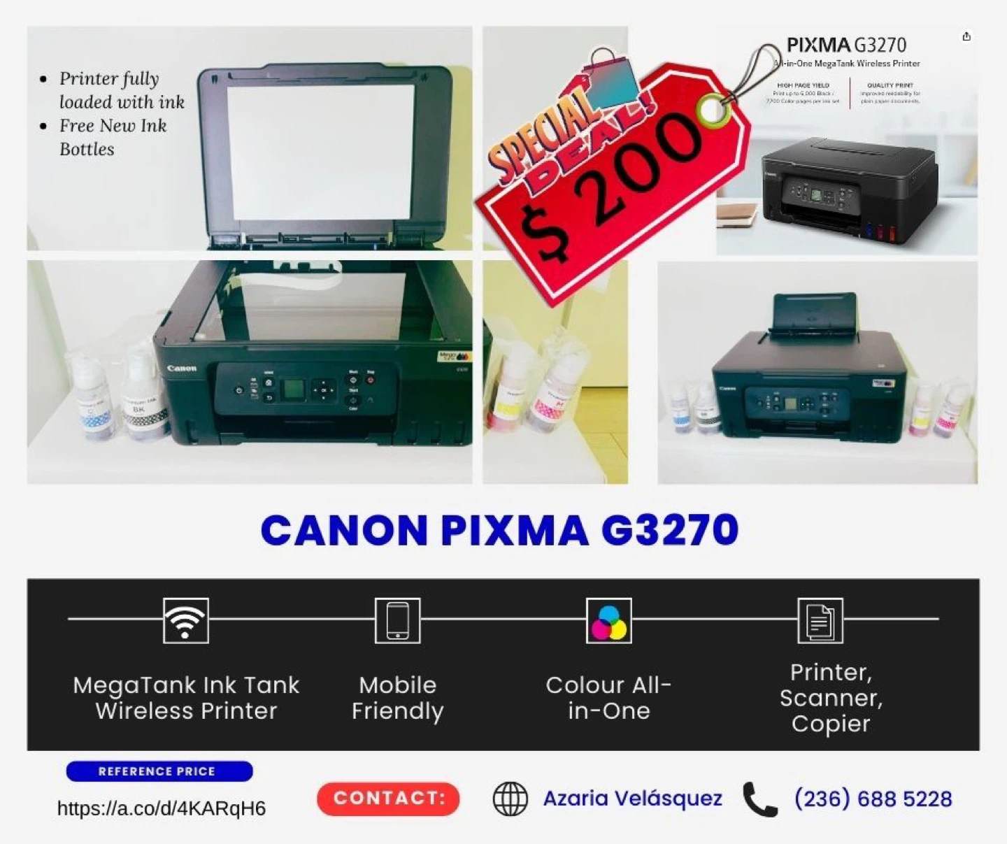 Canon PIXMA G3270 MegaTank Wireless All-in-One Printer