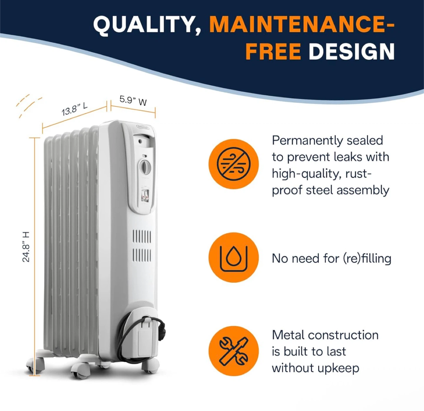 DeLonghi Oil-Filled Radiator Heater - photo 2