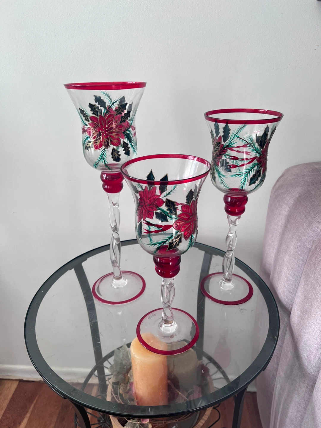 Floral Christmas Candle Holders (Set of 3)