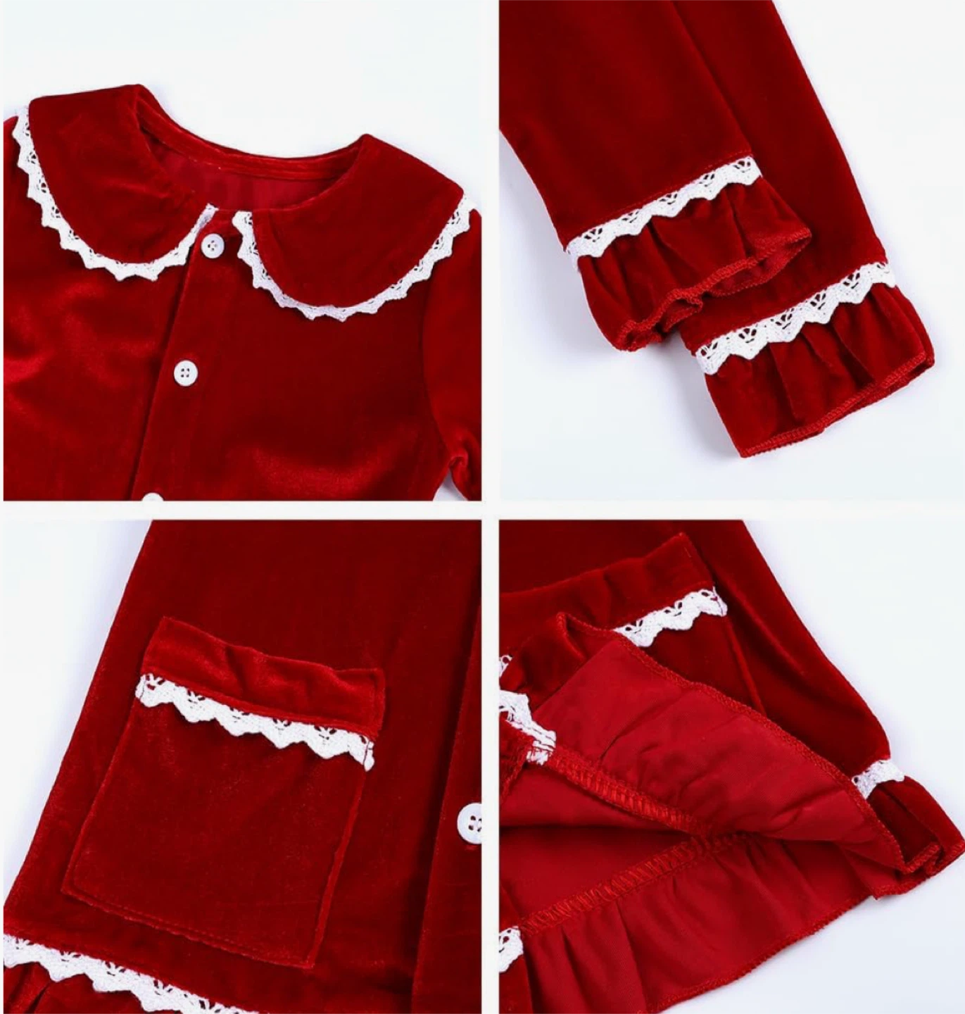 Women’s Luxury Red Velvet Frill Leg Pajamas for Mum - Size L - photo 3