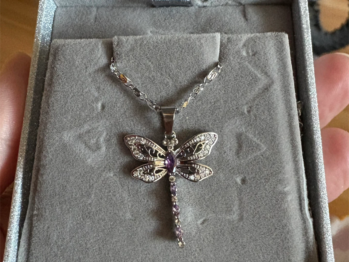 Dragonfly Silver Necklace with Crystals $15 firm