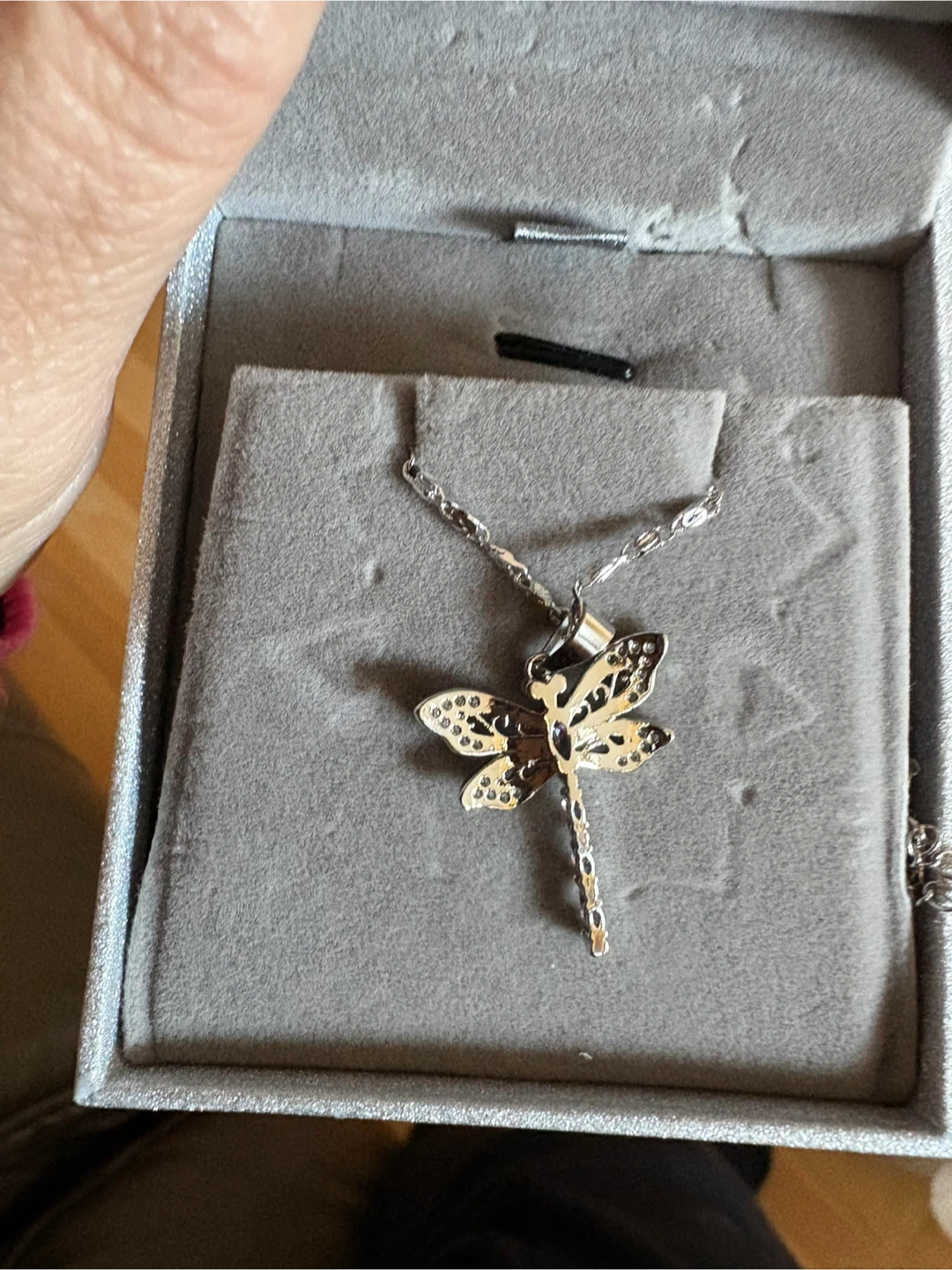 Dragonfly Silver Necklace with Crystals $15 firm - photo 2