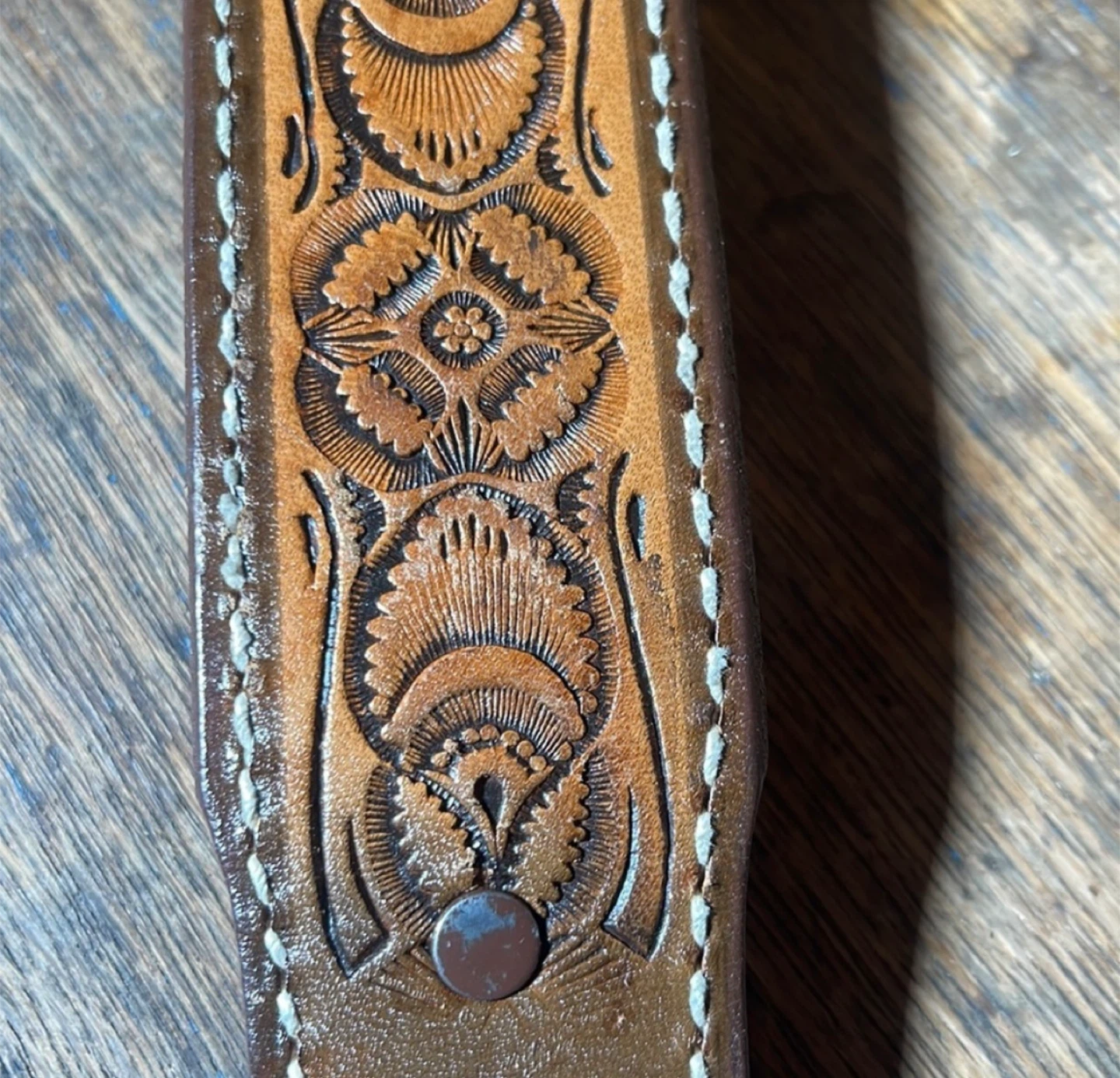 Made in Mexico Leather Belt with Turquoise Buckle, Size 36 - photo 4
