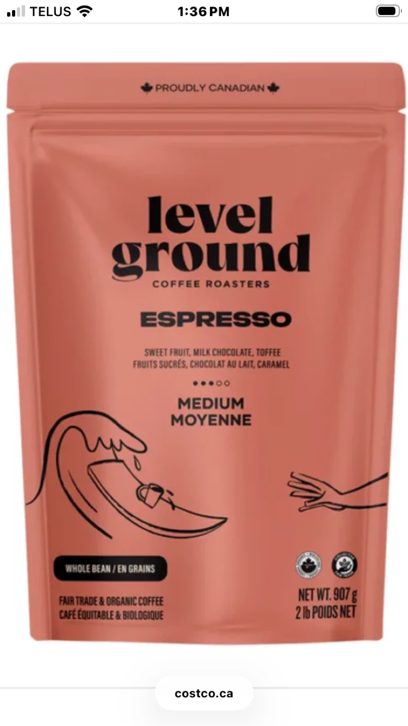 NEW Level Ground Organic Espresso Whole Bean Coffee, 907g
