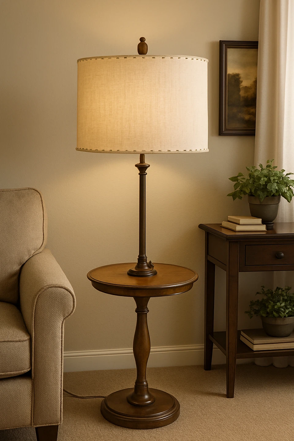 Vintage Floor Lamp with Attached Table