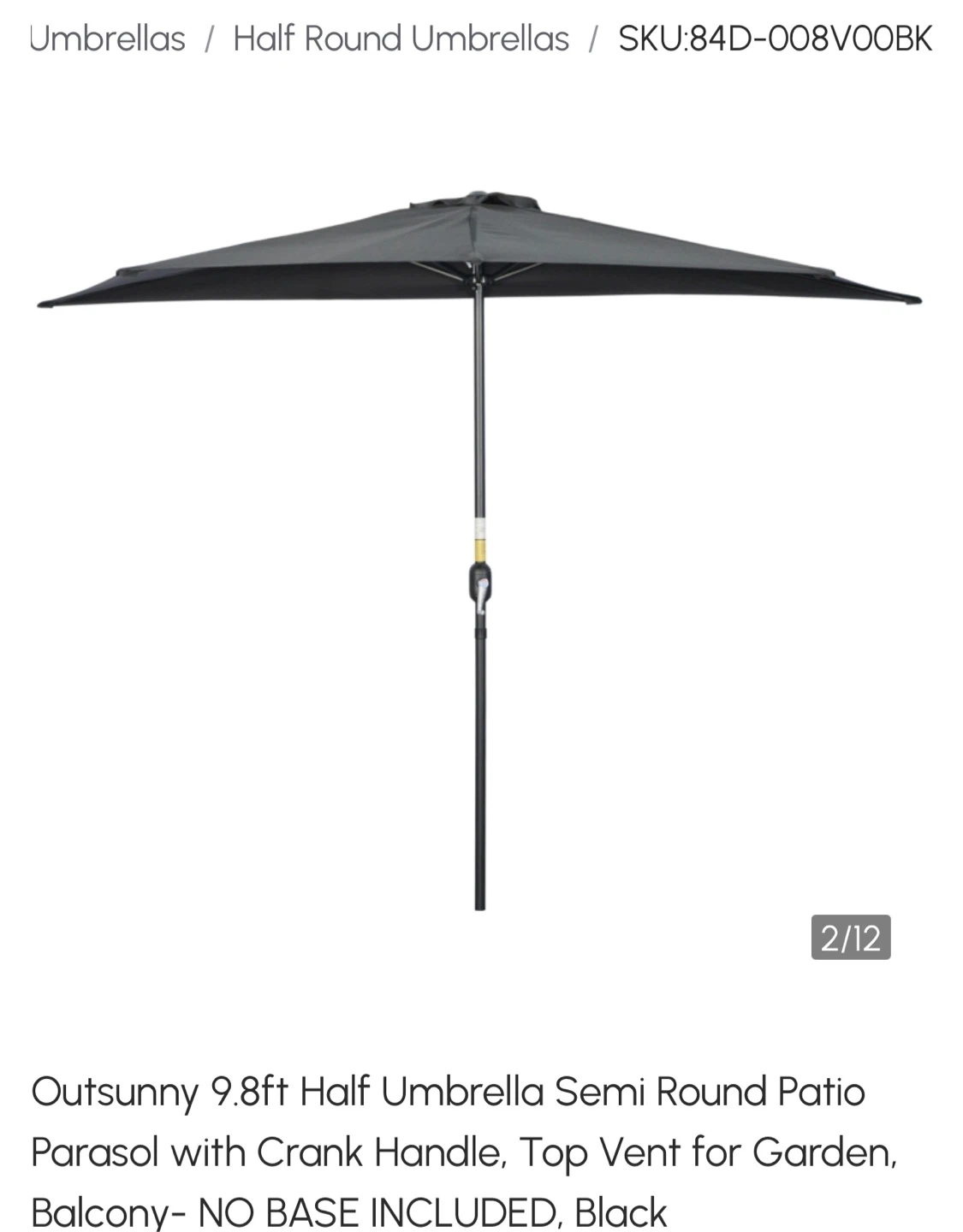 Outsunny 9.8ft Half Umbrella - Black - photo 4