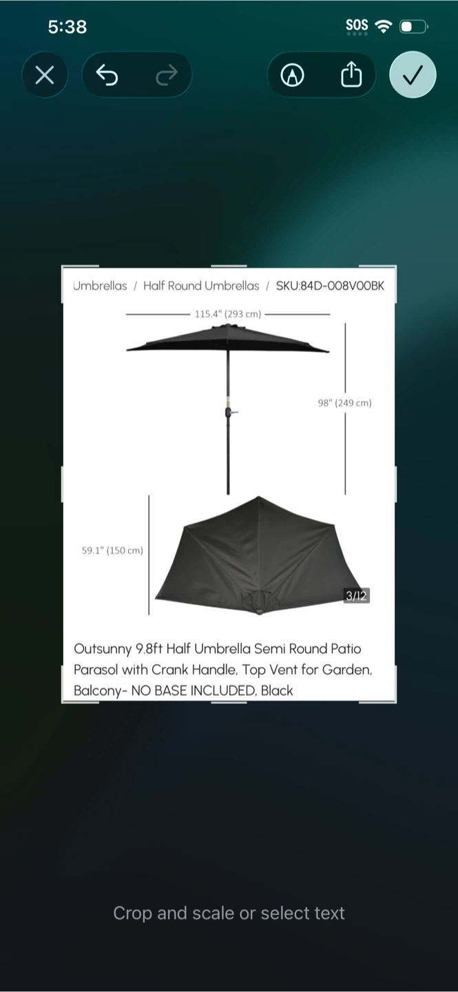Outsunny 9.8ft Half Umbrella - Black - photo 2