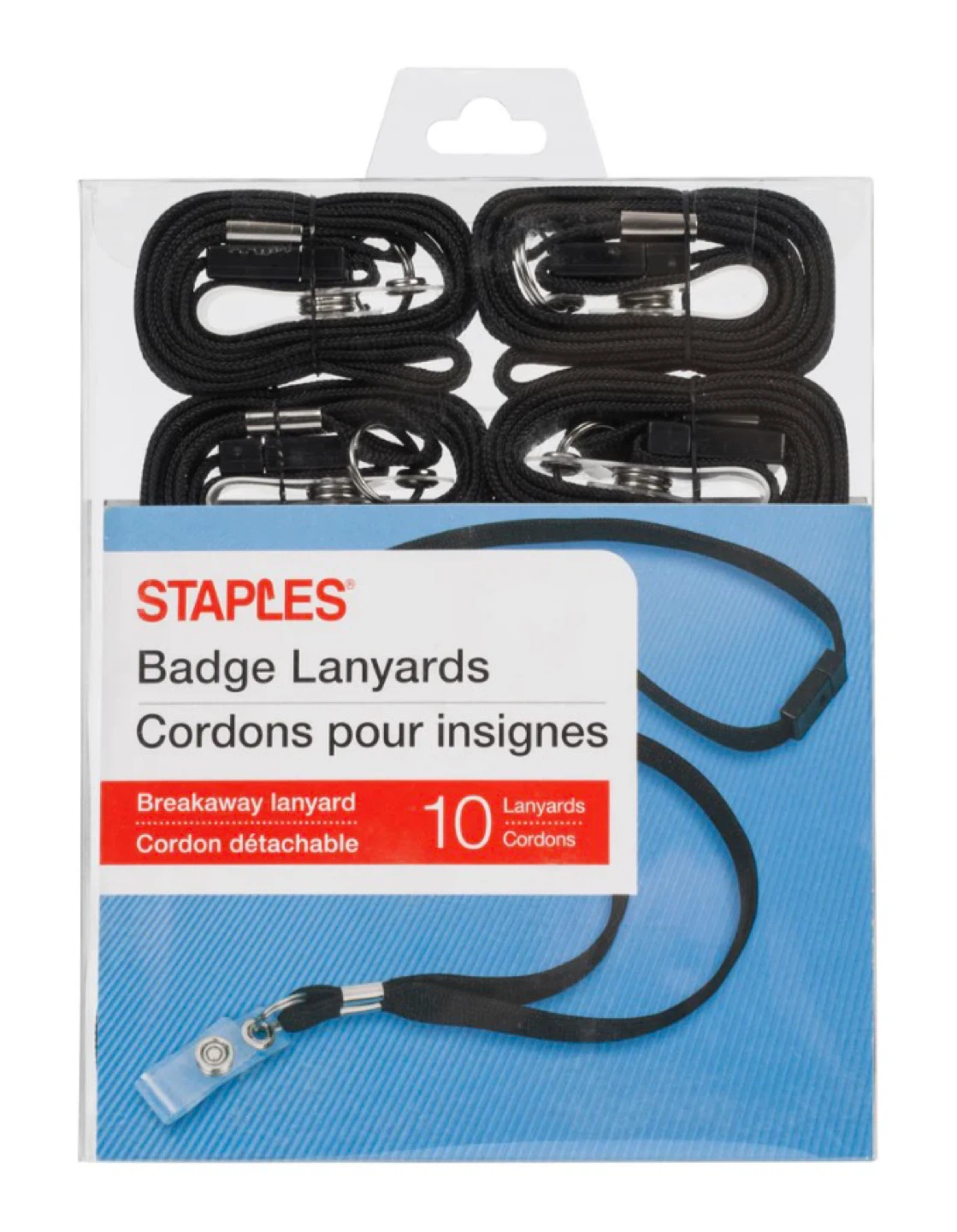 Staples Badge Lanyard wirh Breakaway Clip - Black - 10 Pack (x3)