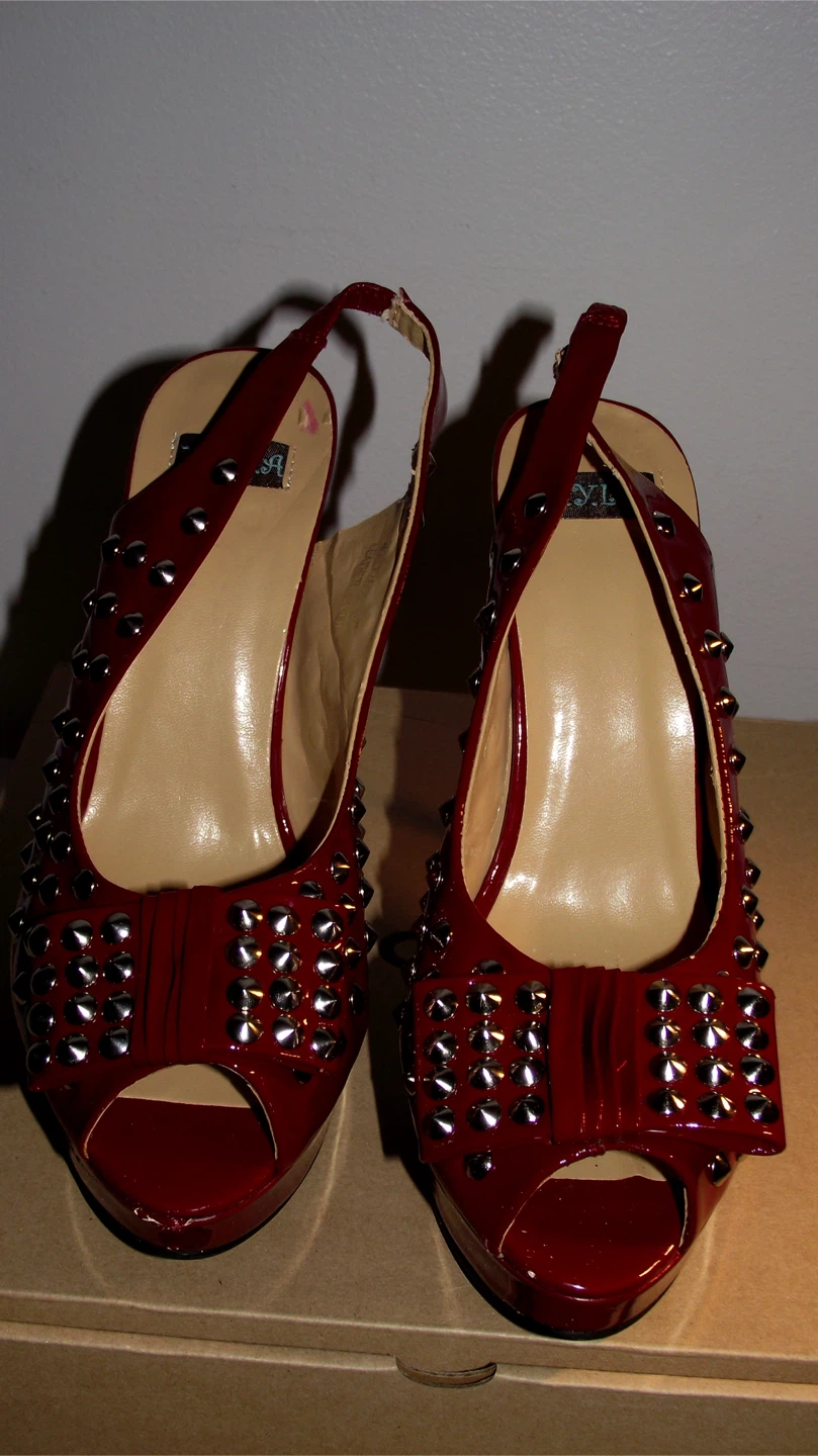 Red Studded Heels - Size 10